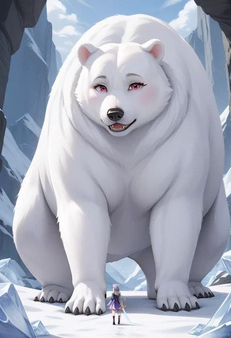 score_9, score_8_up, score_7_up, best quality, masterpiece, 4k, prefect lighting, rating_explicit,
BREAK 1girl, keqing (genshin impact), holding sword, polar bear, There are several ice-blue glaciers scattered on the pure white snow, and you can see well-defined mountains and patches of icebergs in the distance, with soft and pure natural light. Then the polar bear, and the girl is keqing, and then the furry fur, just this
, intimate interaction <lora:Style_Arctic Girl 2.5D:1>