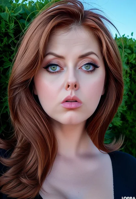 Voluptuous Attractive, 30 year old woman, straight auburn hair, slutty, pouting, big eyes, close-up
Outside
<lora:Nitai:1.0>
