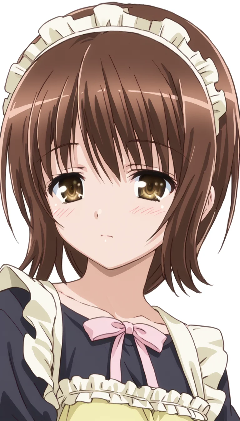 nayuhasegawa,1girl,brown hair,white background,maid headdress,<lora:Nayu_Hasegawa-000010>,