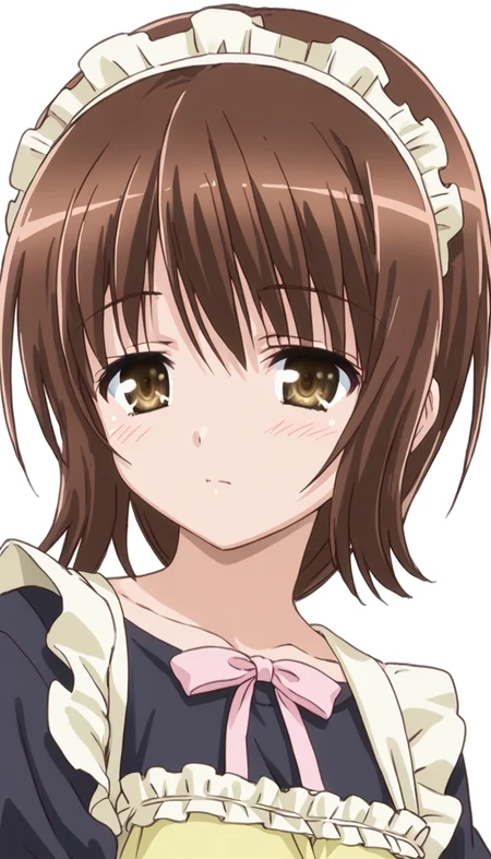 nayuhasegawa,1girl,brown hair,white background,maid headdress,<lora:Nayu_Hasegawa-000010>,