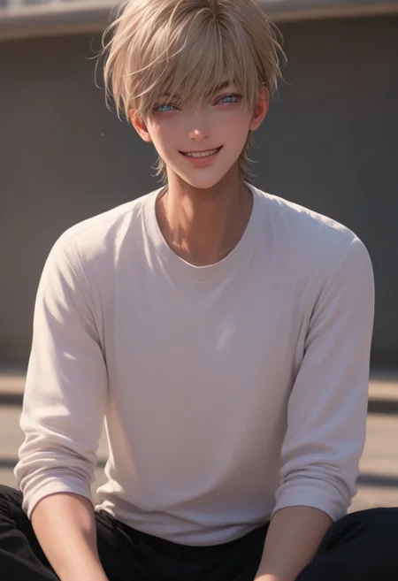 ((fully clothed, open eyes, smile, sitting, full color, upper body)) score_9, score_8_up, score_7_up, anime, 19 year old ,
((1boy, solo, skinny, very skinny, twink)), male focus, slim toned male, male focus, Kabuto_(MonsterAndGhost), blond hair, blonde, bangs, short hair, pale skin, blue eyes, full color, cute, twink, male focus, open eyes, cute boy, looking at viewer, smile, glowing, ((outdoor)), sunny light, sun light, bright, feminine, very cute boy,
Macro detailed realism style photograph, bright lighting, 1man, confident, score_9,score_8_up,score_7_up, source_anime, male focus, tall, detailed eyebrow,