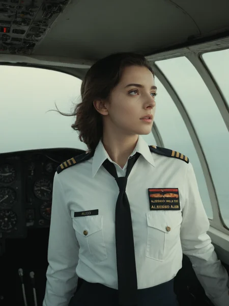 style of Alessio Albi, A fair-skinned woman, Pilot, highly detailed, Movie stills <lora:epiCPhotoXL:1>
