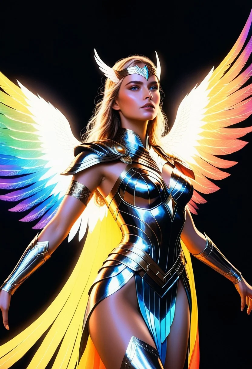 score_9, score_8_up, score_7_up, source_anime, BREAK, 1girl
ethereal fantasy concept art of psychedelic style close up portrait of A beautiful Asgardian warrior woman poses dynamically with glowing, ethereal wings arching from her back. The wings are large and feathered, radiating a mesmerizing glow that shifts from vibrant rainbow prismatic colours , as if woven from pure energy. Each feather appears semi-transparent, catching and reflecting light with a crystalline effect, casting a magical aura. Her wings pulse gently with a mystical light, accentuating her fierce, otherworldly presence. Dressed in ornate, silver Asgardian armor with intricate engravings, she holds a mighty prismatic sword pointing her sword at the viewer, while her other hand rests confidently on her hip, background of a dramatic fantasy godlen city under a stormy sky, illuminated by flashes of lightning. The overall scene is majestic, with an aura of ancient power and celestial beauty
, low-key lighting, atmospheric haze, underexposed, cinematic darkness, deep shadows ., <lora:artisketchyfs-v02:0.7> <lora:FluxMythV2:0.7> . shallow depth of field, vignette, highly detailed, high budget, bokeh, cinemascope, moody, epic, gorgeous, film grain, grainy . dark, mysterious, haunting, dramatic, ornate, detailed . vibrant colors, swirling patterns, abstract forms, surreal, trippy . magnificent, celestial, ethereal, painterly, epic, majestic, magical, fantasy art, cover art, dreamy