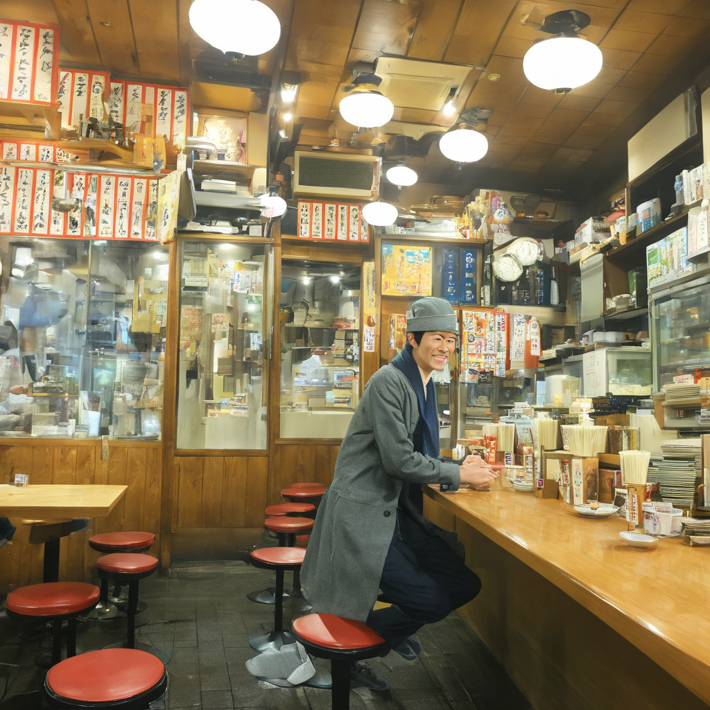masterpiece, best quality, ultra-detailed, illustration,
sakaba, stool, 1boy, indoors, solo, male focus, black hair, sitting, scenery, wide shot, shop, hat, chair, clock, shirt, pants, holding, shelf, table, scarf, ceiling light, japanese architecture, japan, realistic, photo background, photo (medium)
 <lora:taisyu_sakaba_SDXL_V2:1>