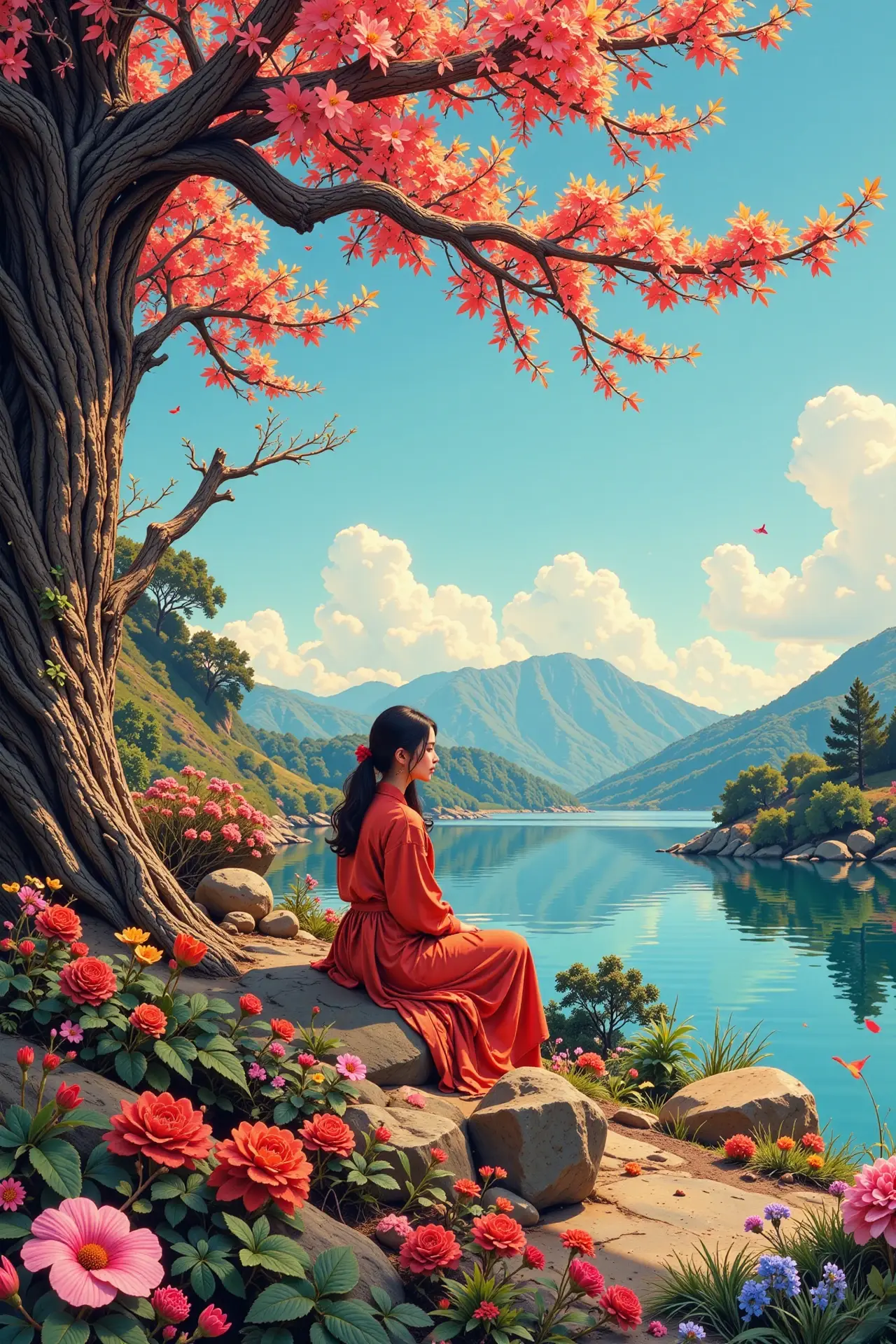 Vietnamese beautiful  landscape, day, woman, very intricate, very detailed, sharp, bright, colorful, <lora:Hand v2:0.5> <lora:Anti-Blur:1><lora:Insane Detail Slider:0.25>  <lora:flux.1_lora_flyway_Epic-detail_v2:0.3> <lora:fluxenhancer:0.25>   <lora:anime_retro:1> anime_martz, anime_retro