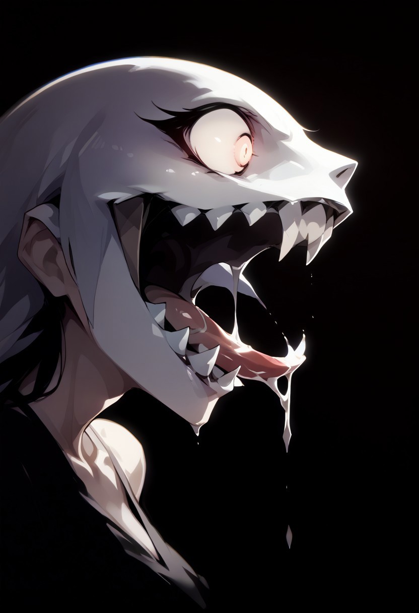 score_9,score_8_up,score_7_up,source_anime, Boo Possession, sharp teeth, oral sex, Side View