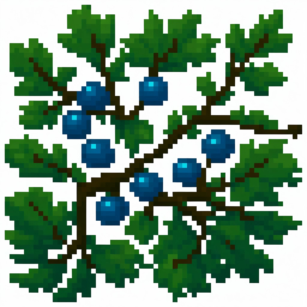 pixel, simple background, white background
(berry bush, green bush, blue berries, branches, leaves:1.2)