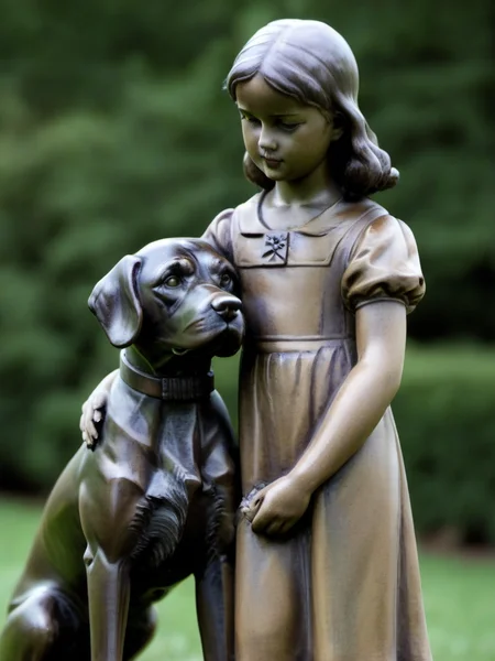 stature of a girl and a dog <lora:talesofthegraveyard:1>
