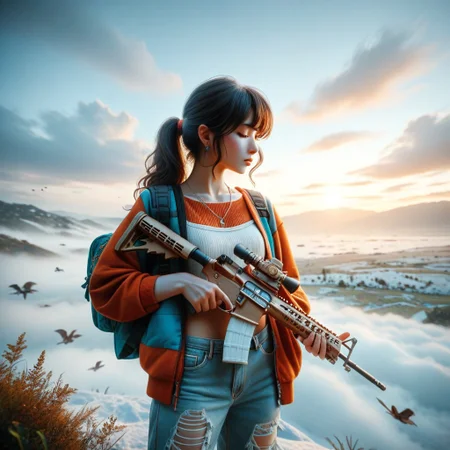 score_9, score_8_up, score_7_up, score_6_up, score_5_up, score_4_up, source_anime, (Anime girl:1.2), (Anime style:1), masterpiece, trending on artstation, high quality, Pixel-perfect precision, pristine detail, 8K resolution, high fidelity, Insane quality, <lora:Holding_Weapon_Lora_-_For_Pony_models:1> ho1ding-weap0n, 1girl, holding rifle, standing, night