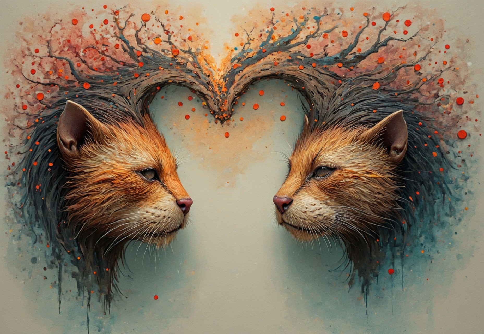High resolution,Best quality,White Balance,light and shade contrast,rule of thirds,hyper Realistic,colorful,vibrant colors,negative space,extreme wide shot.in the style of Peter Mohrbacher,frank frazetta,artchlr,bright colors,

two otters facing each other,eyes closed,head tigheter,(the negative space between thier head making an heart shape),surrounded by love and hearts,