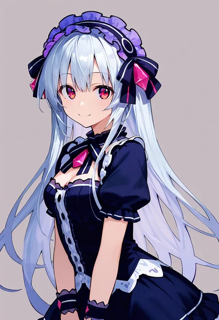 masterpiece, best quality, source_anime, detailed,
score_9, score_8_up, score_7_up, score_6_up, score_5_up, score_4_up,
anime coloring,
1girl, standing, upper body, portrait,
looking at viewer, light smile,
<lora:Tiara:1:lbw=1,0,0,0.8,0.8,0.8,0.8,0.8,0,0,0,0>, t1ar4_ff, silver hair, black shirt, black skirt, frilled hairband, black hairband, bow hairband, pink gem, bow tie, armband, white thighighs, black shoes, garter straps, very long hair, thighhighs, white thighhighs,
simple background, grey background,
