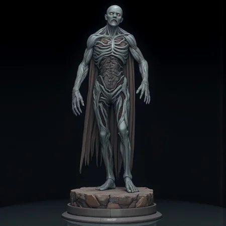 A Elderscrolls Zombie
Set against a solid dark black color background to emphasize its unsettling unnatural form that emphasizes its silhouette. The medium is not a traditional painting or illustrative medium like watercolor or ink but rather a digital 3D rendering.
MikeFranchinastyle, d4artstyle, d4concept, , bbstyle,, horror theme,, zbrush, ZBClay model of a gray sculpture, 1990's, 1990's style