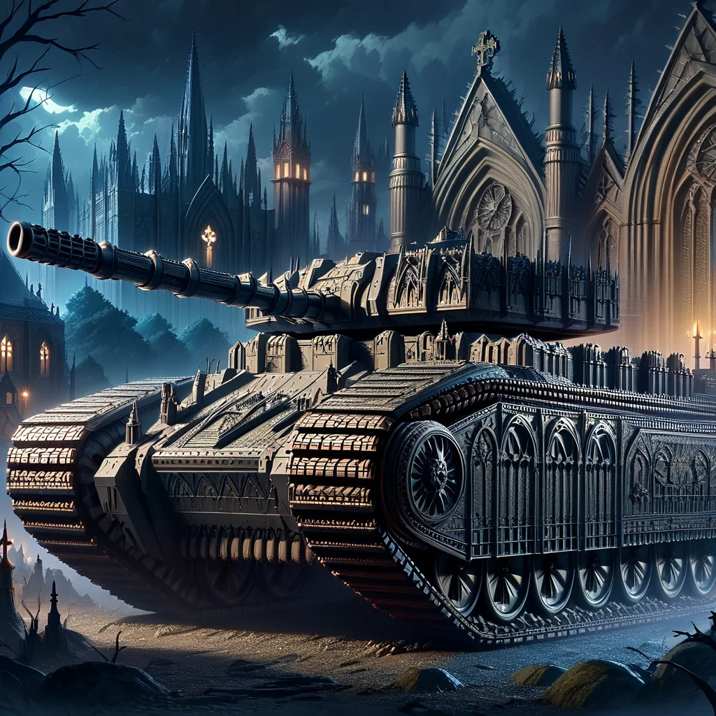 masterpiece,high resolution,detailed,
gothicstyle, military, military vehicle, ground vehicle, tank, no humans, motor vehicle, vehicle focus, tree, caterpillar tracks, castle, sky, cloud, church, night, tower
, <lora:Ghotic_haunted_world:0.8>