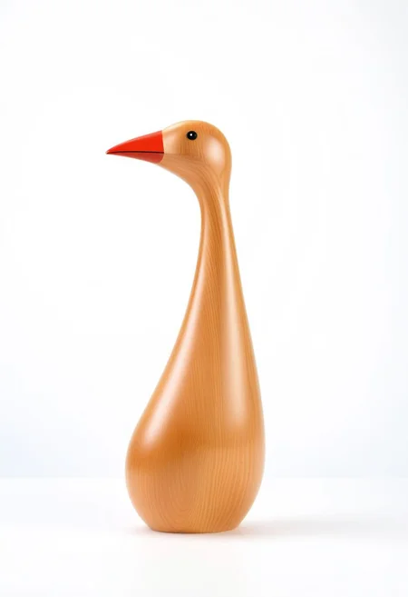 (expert craftsmanship:1.8), (high resolution, product photography, photo studio background:1.2), (modern wooden toy animal, avian creature:1.8), (fine wood, realistic wood material:1.5), (simple form, abstract form, multiple parts:1.9), (finely crafted parts, simple shape, elegant shape, ambiguous shape, stout shape, innocent shape:1.4), (comfortable, playful, friendly:1.5), (tall, whimsical:1.7), (Bauhaus Design aesthetic, made in Denmark:1.7)
