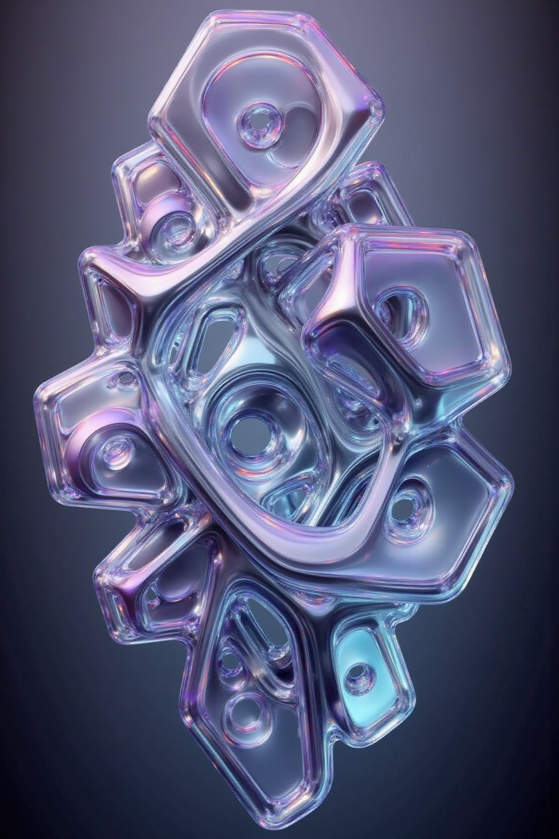 , YFG-Ge0m A mesmerizing wallpaper featuring a complex array of interconnected, translucent geometric shapes, reminiscent of crystalline structures or futuristic architecture. The shapes, primarily cubes and tetrahedrons, overlap and intersect, creating a sense of depth and intricate layering. The color palette is a harmonious blend of cool blues, purples, and silvers, with subtle gradients and shimmering highlights that give the impression of light refracting through glass. The arrangement is dynamic and fluid, with shapes appearing to float and rotate, creating a sense of movement and energy. The background is a soft, gradient blend of darker tones, providing a subtle contrast that allows the geometric forms to stand out. The overall effect is a mesmerizing interplay of light, color, and form, perfect for a modern, sophisticated aesthetic.