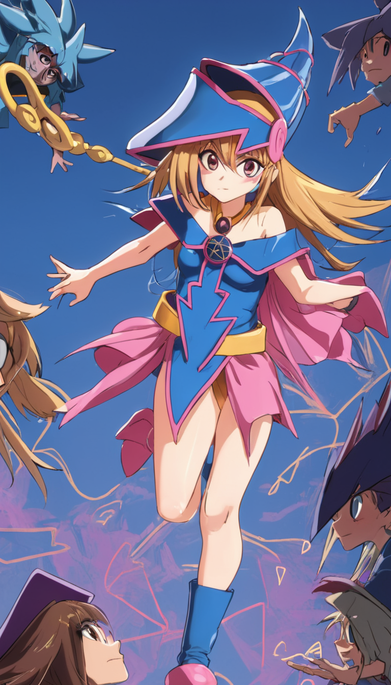 Cinematic scene, hero view, Dark Magician Girl, Yu-Gi-Oh! <lora:dark_magician_girl_xl_v4:1>, action pose, detailed background, masterpiece, best quality, high quality, highres, absurdres, (Studio ghibli style, Art by Hayao Miyazaki:1.2), Anime Style, Manga Style, Hand drawn, cinematic, Sharp focus, humorous illustration, big depth of field, Masterpiece, concept art, trending on artstation, Vivid colors, Simplified style, trending on ArtStation, trending on CGSociety, Intricate, Vibrant colors, Soft Shading, Simplistic Features, Sharp Angles, Playful