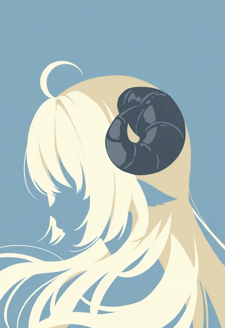 masterpiece, best quality, 1girl, solo, W4tame, horns, blonde hair, long hair, ahoge, vector art, simple background, no lineart, silhouette, portrait, no eyes, from side, <lora:ChamTsunomakiWatameNoob:1>