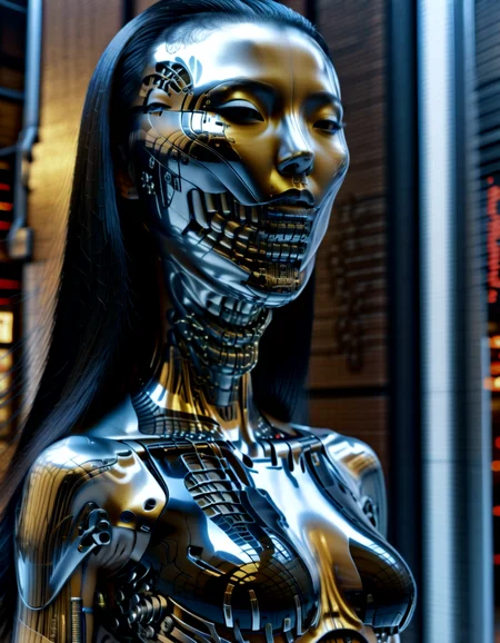 biomechanical cyberpunk (close up, portrait:1.1) cyberpunk style, asian female with chorme skin, (full body:1.331), hightech_robotics (Pinhead:1.1) (Hellraiser) with light in his eyes and dark smoke around his body, (white head:1.3), (neon crisscrossing fine lines on face:1.2), (many neon pins pricked the entire head), BREAK stands still in a back alley, looking out to the crowded main street with neon sign, he is hoping to find the next victim, outdoors, high-tech cyberpunk nightcity background, (unreal engine), ray tracing, dynamic light, godrays, reflections, fisheye view, from below angle, long distance shot, hyper detailed, high quality, neon, dystopian, futuristic, digital, vibrant, detailed, high contrast, reminiscent of cyberpunk genre, (by h.r. giger:1.05), muscular, ,, . cybernetics, human-machine fusion, dystopian, organic meets artificial, dark, intricate, highly detailed