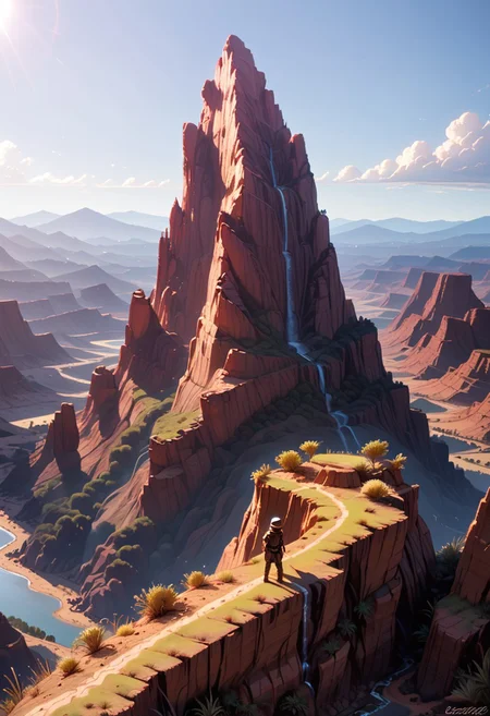 ((landscape)), score_9, score_8_up, score_7_up, score_6_up, masterpiece, best quality, semi-realistic, source_cartoon, BREAK.
The desert gorge was a scorching formation of rock, cliffs, and silence—a place where the sun painted everything in stark contrasts of light and shadow, BREAK.
from above, landscape, Arizona, immense canyon, random rocks