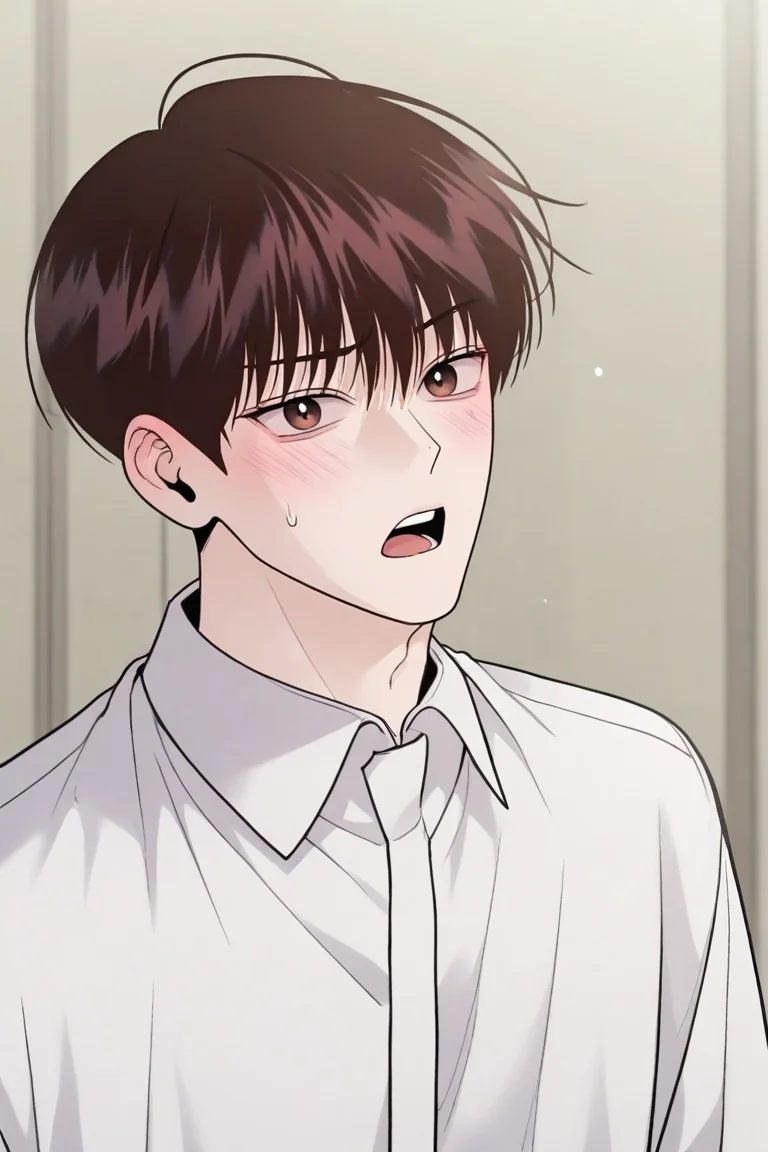 score_9, score_8_up, score_7_up,score_6_up,score_5_up,score_4_up,source_anime,BREAK, rating_safe, intricate details , , , anime screencap, anime coloring, official style, depth of field,1boy, solo, male focus , , , <lora:yo_il:0.88>,won yo il,dark brown hair,brown eyes,short hair,,blush, open mouth, simple background, shirt, white shirt, upper body, teeth, collared shirt, sweatdrop,indoors,portrait,from side,looking at viewer , , , <lora:sdxl_lightning_8step_lora_315544:1>