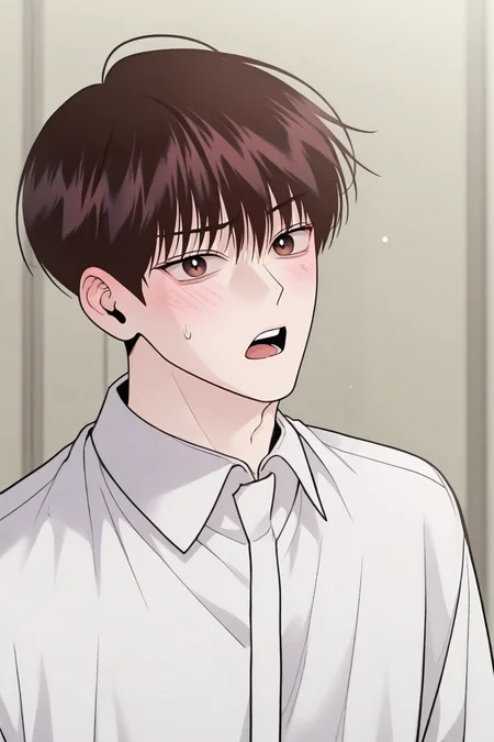 score_9, score_8_up, score_7_up,score_6_up,score_5_up,score_4_up,source_anime,BREAK, rating_safe, intricate details , , , anime screencap, anime coloring, official style, depth of field,1boy, solo, male focus , , ,  <lora:yo_il:0.88>,won yo il,dark brown hair,brown eyes,short hair,,blush, open mouth, simple background, shirt, white shirt, upper body, teeth, collared shirt, sweatdrop,indoors,portrait,from side,looking at viewer , , , <lora:sdxl_lightning_8step_lora_315544:1>