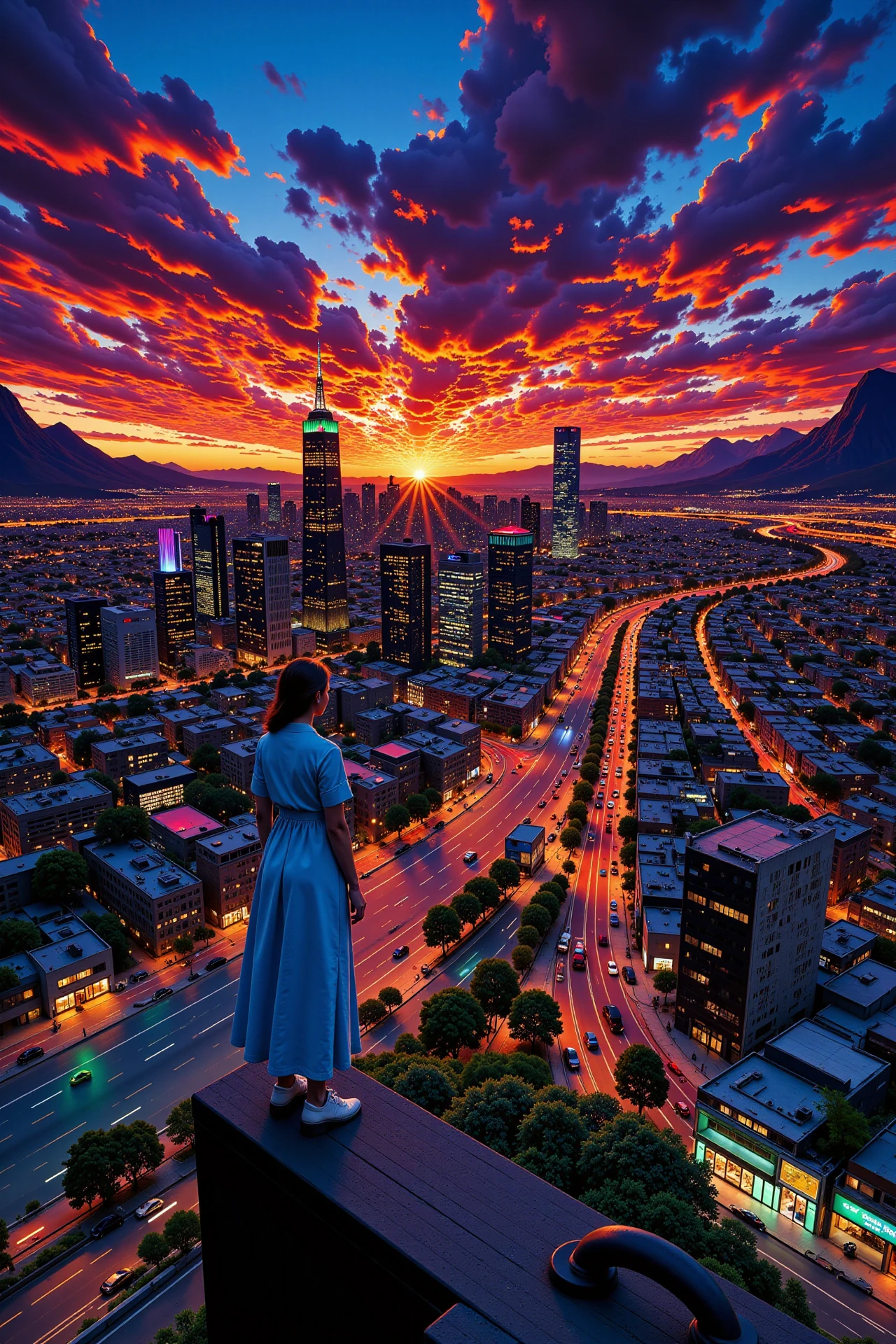 1980s 80's city beautiful  landscape, dusk, woman, very intricate, very detailed, sharp, bright, colorful, <lora:Hand v2:0.5> <lora:Anti-Blur:1><lora:Insane Detail Slider:0.25>  <lora:flux.1_lora_flyway_Epic-detail_v2:0.3> <lora:fluxenhancer:0.25>  <lora:ROWER:0.6>