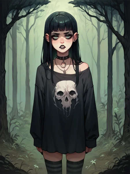 score_9, score_8_up, score_7_up, score_6_up, score_5_up, score_4_up,   <lora:k3h03XLP:0.7> k3h03, 1girl, goth, forest,