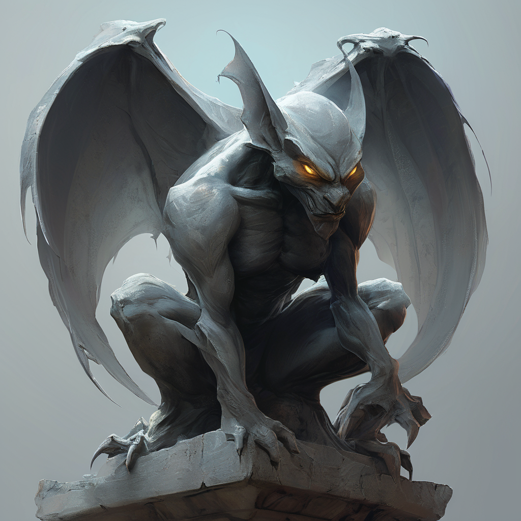 <lora:artfullygargoyle_sdxl_v1:1>,Logo,Gargoyles are magical creatures that were originally created by a very powerful cleric from stone statues. The first gargoyles were terrible winged stone monsters,designed to protect holy places from evil spirits. Still,during a huge magical battle,their inner being was altered and they became fully conscious creatures that have a very high affinity for magic. After centuries of magical modifications and enhancements,gargoyles are nowadays a very much changed race that is not warlike at all but rely entirely upon magic,