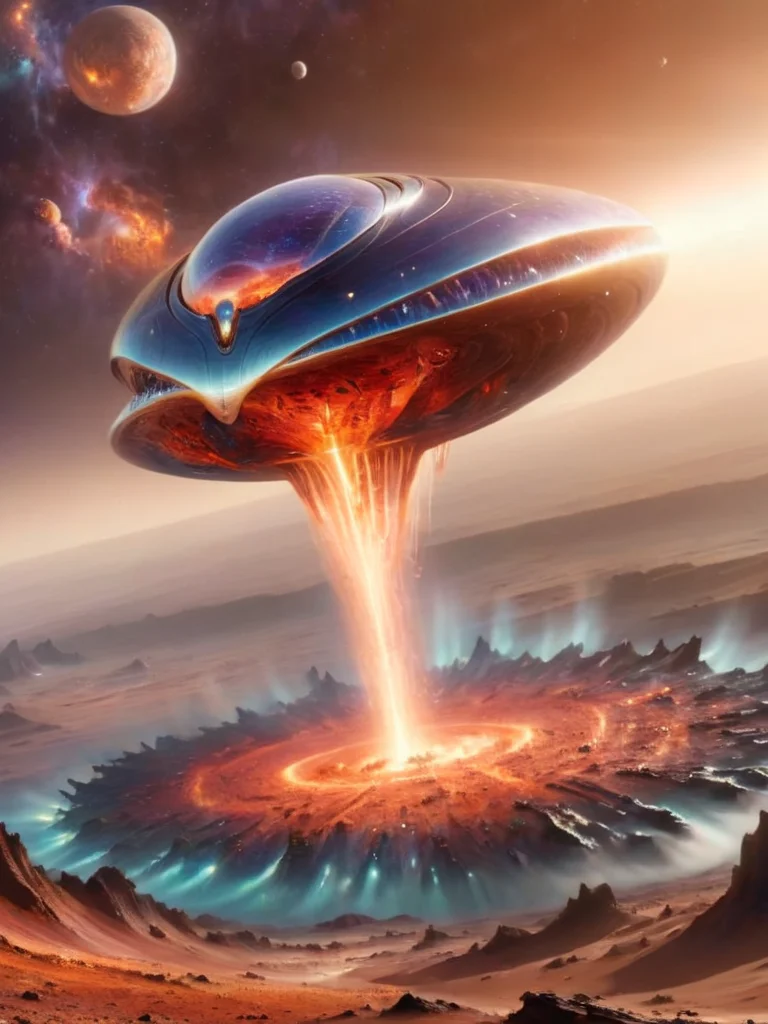 alien spacecraft, crashing on planet, huge expolsion on impact, bright colors, fire, alienzkin  <lora:alienzkin:1>
