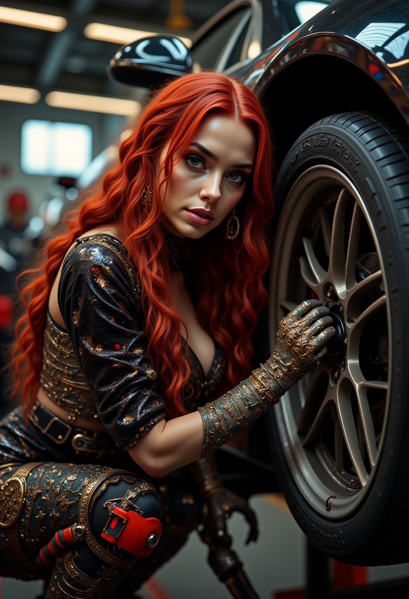 my perfect wife changes a wheel on a car