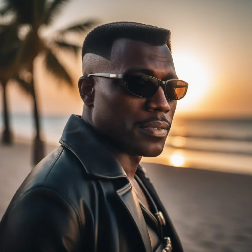 cinematic photo a closeup portrait of a man with sunglasses, beach, sunset <lora:Blade1024:0.8> . 35mm photograph, film, bokeh, professional, 4k, highly detailed