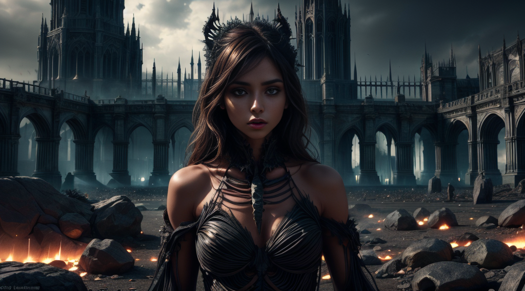 Dystopian style, 
Dreamscape, 
cinematic film still, 
realistic analog photo, award winning photo, 
head on photo, 
1girl standing in archway, historic bridge with gargoyle decorations, bridge going into distant sly arch, 
BREAK
Claudia, feminine woman, 24 yearsold, 
fit body, toned body, lithe body, supple body, 
pert d cups,
sunburnt skin, tanlines, birthmarks,
shoulderlength auburn wavey hair, 
oblong face, fine features, arched eyebrows
heterochromia, round eyes, 
fleshy upturned nose,
 thin lips, upturned lips, 
<lora:edgBonesv1:0.75> wearing edgBones, dress with skeleton bones, dress with skeletal bones, bones, 
BREAK
 <lora:Evil:0.75> evilrealm, dark fantasy, demonic architecture, nightsky filled with storm clouds, lightningstorm, glowing embers drifting in the atmosphere,   
<lora:more_details:0.7>,
high-quality, crisp, sharp, professional-grade, high-resolution, fine detail, accurate colors, low noise, fast shutter speed, wide dynamic range, precise focus, RAW, highres, 8k, uhd, High Dynamic Range, tonemapping, crisp details, ,
. shallow depth of field, vignette, highly detailed, high budget, bokeh, cinemascope, moody, epic, gorgeous, film grain, grainy,
. Surreal, ethereal, dreamy, mysterious, fantasy, highly detailed,
. Bleak, post-apocalyptic, somber, dramatic, highly detailed