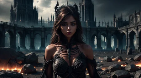 Dystopian style,
Dreamscape,
cinematic film still,
realistic analog photo, award winning photo,
head on photo,
1girl standing in archway, historic bridge with gargoyle decorations, bridge going into distant sly arch,
BREAK
Claudia, feminine woman, 24 yearsold,
fit body, toned body, lithe body, supple body,
pert d cups,
sunburnt skin, tanlines, birthmarks,
shoulderlength auburn wavey hair,
oblong face, fine features, arched eyebrows
heterochromia, round eyes,
fleshy upturned nose,
thin lips, upturned lips,
<lora:edgBonesv1:0.75> wearing edgBones, dress with skeleton bones, dress with skeletal bones, bones,
BREAK
<lora:Evil:0.75> evilrealm, dark fantasy, demonic architecture, nightsky filled with storm clouds, lightningstorm, glowing embers drifting in the atmosphere,
<lora:more_details:0.7>,
high-quality, crisp, sharp, professional-grade, high-resolution, fine detail, accurate colors, low noise, fast shutter speed, wide dynamic range, precise focus, RAW, highres, 8k, uhd, High Dynamic Range, tonemapping, crisp details, ,
. shallow depth of field, vignette, highly detailed, high budget, bokeh, cinemascope, moody, epic, gorgeous, film grain, grainy,
. Surreal, ethereal, dreamy, mysterious, fantasy, highly detailed,
. Bleak, post-apocalyptic, somber, dramatic, highly detailed