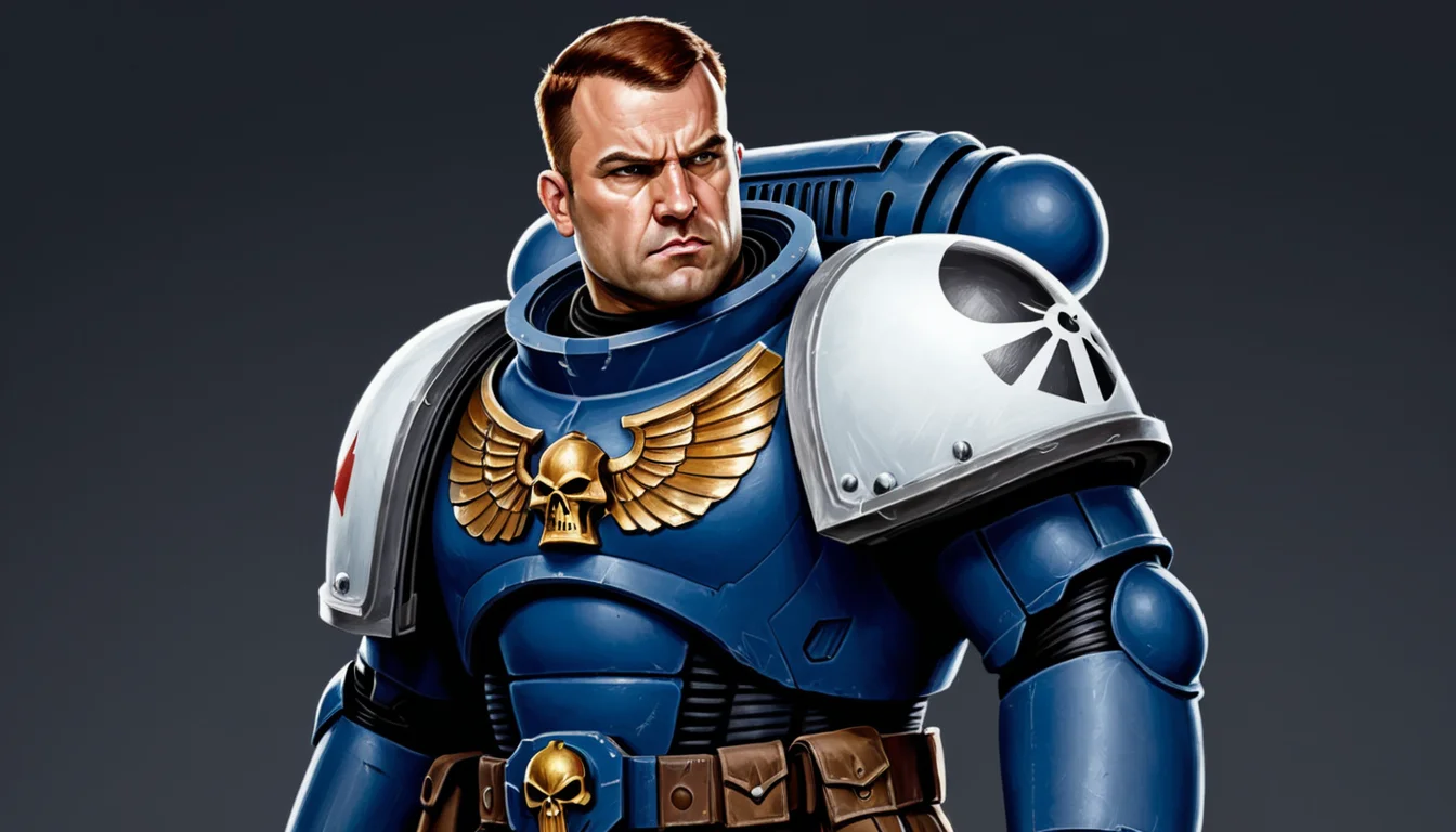 (Digital Illustration), Space Marine from the Warhammer 40k universe. The painting is in a portrait style with a simple background. The Space Marine is shown from the chest up and is wearing a dark blue and white power armor with a white helmet. He has short brown hair and a stern expression on his face. He is standing with his right hand on his hip and his left hand holding a bolt pistol.
<lora:Astartes-000007:1>