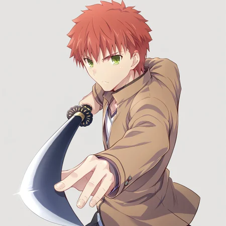 score_9, score_8_up, score_7_up, source_anime,  shirouemiya, 1boy, male focus, homurahara academy school uniform, solo, school uniform, yellow eyes, red hair, jacket, long sleeves, brown jacket, shirt, short hair,
<lora:gatotsu-stance-ponyxl-lora-nochekaiser:1>, gatotsu stance, weapon, sword, katana, holding weapon, holding, holding sword, foreshortening,