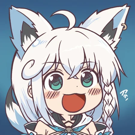score_9, score_8_up,score_7_up,score_6_up, source_anime, chibi, open mouth,
 fubuki, white hair, single side braid, ahoge, piercing, fox tail, fubuki_base, white blouse, detached sleeves, black shorts, blue neckerchief, white hair, single side braid, ahoge, piercing, fox tail,
<lora:shirakami_fubuki_sdxl_pony-4:1> <lora:Ikiyouz-PonyXL-1024px:1>