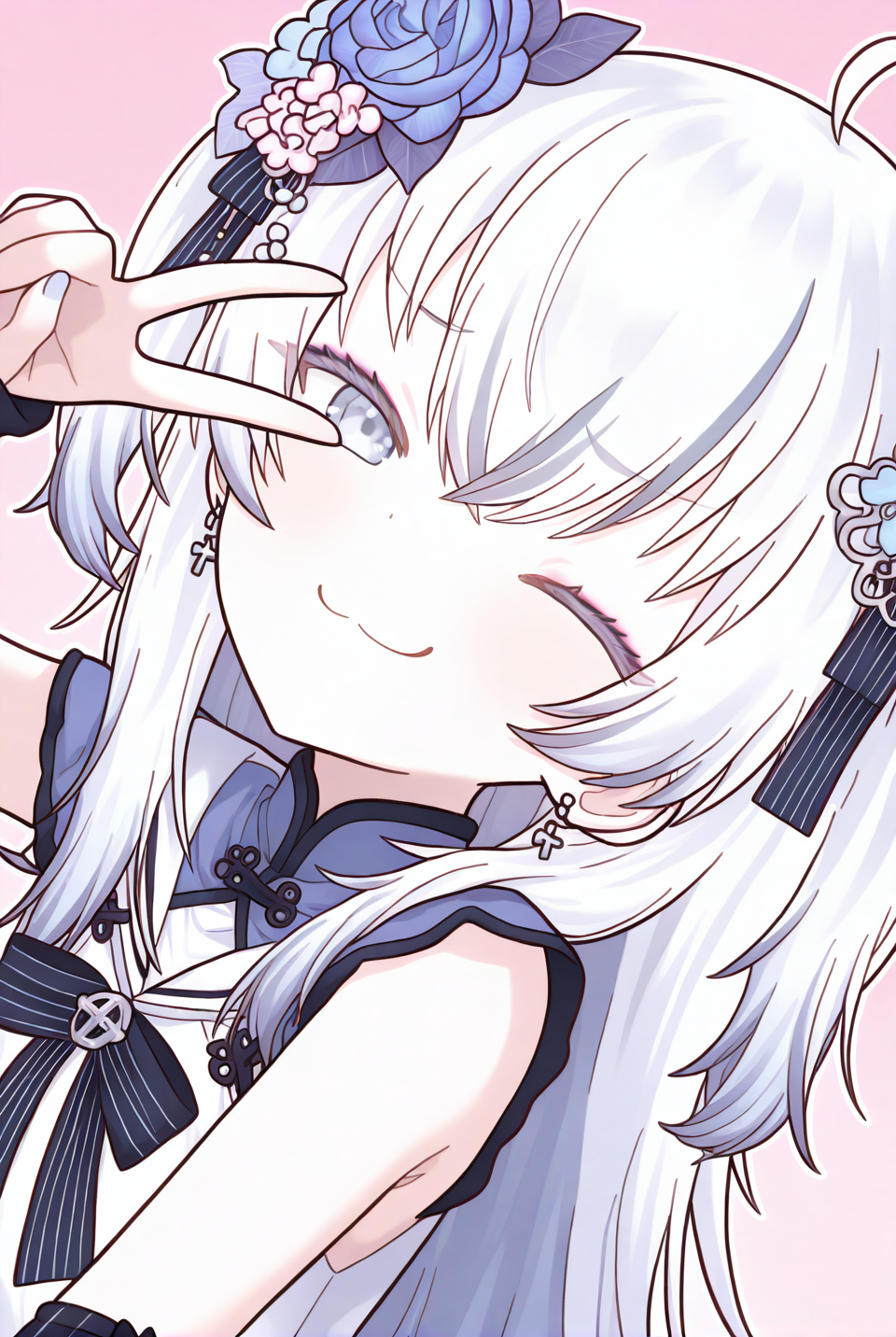<lora:pcr-000008:1>,1girl,solo,upper body,gradient background,pink background,v,one eye closed,smug,smile,<lora:seren:1>,azuma seren,, masterpiece, best quality, very aesthetic, absurdres,newest, incredibly absurdres,
