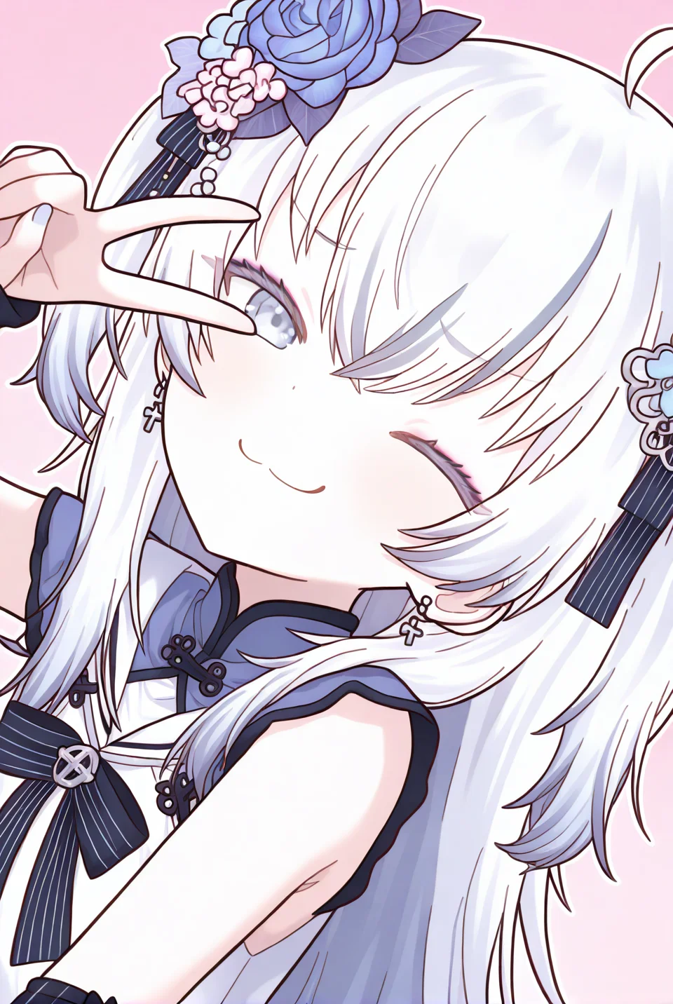 <lora:pcr-000008:1>,1girl,solo,upper body,gradient background,pink background,v,one eye closed,smug,smile,<lora:seren:1>,azuma seren,, masterpiece, best quality, very aesthetic, absurdres,newest, incredibly absurdres,