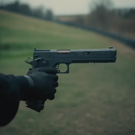 cinematic film still of <lora:STI 1911:0.8>
POV Point of view, STI 1911 pistol hand gun weapon, a person holding a gun in their hand,1girl,gloves,1boy,holding,weapon,outdoors,black gloves,fingerless gloves,holding weapon,blurry,gun,depth of field,blurry background,pov,holding gun,handgun ,action film style, 1st person shooter, shallow depth of field, vignette, highly detailed, high budget, bokeh, cinemascope, moody, epic, gorgeous, film grain, grainy