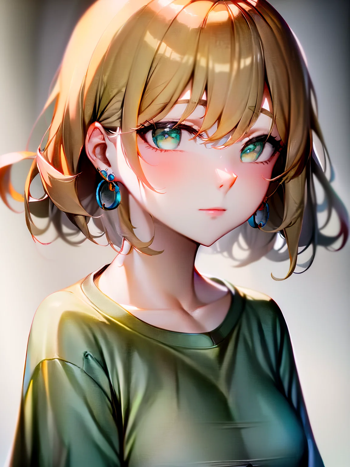 1girl, aqua eyes, baseball cap, blonde hair, closed mouth, earrings, green background, hat, hoop earrings, jewelry, looking at viewer, shirt, short hair, simple background, solo, upper body, yellow shirt,
(waifu, anime, exceptional, best aesthetic, new, newest, best quality, masterpiece, extremely detailed:1.2)