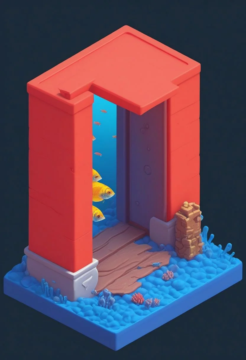 ((masterpiece, best quality)), high resolution, highly detailed,
(underwater, bubbles, coral reef, blue theme, fish:1),
nxzskzt,
IsometricDesert, simple background, white background, no humans, theme, red cloth, yellow cloth, door neon, isometric view, neon lighting, isometric miniature, cinematic lighting, extremely detailed, ultra HD, desktop wallpaper, 128k, neon theme, masterpiece, best quality
