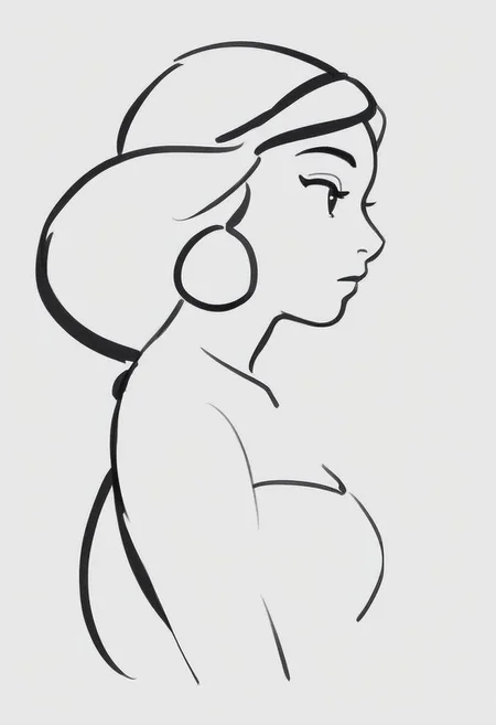 1girl, upper body, Jasmine, ((solo)), from side, profile sketch, Minimalism, Greyscale, Stylized