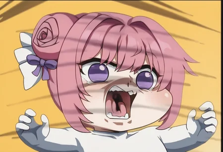 score_9, score_8_up, score_7_up, source_anime,
BREAK
<lora:shikaibaTestNoV1-000008:1.0>, kaibanodef,
open mouth, upper body, teeth, screaming, parody,
<lora:Doro_X_PDXL_V1:1.0> doro, creature, :3, chibi, pink hair, purple eyes, hair bun, hair bow, no humans, white skin, four legs, solid circle eyes, no pupils,