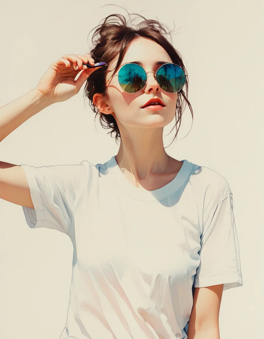 a radiant film still by conrad roset of a school girl looking like jaynexl4 taking off her sunglasses