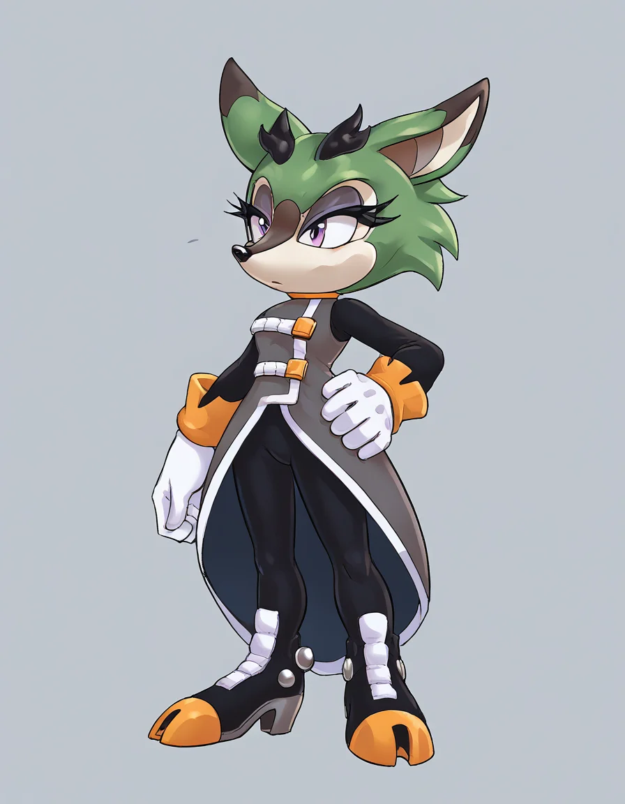 score 9, score 8 up, score 7 up, score 6 up, score 5 up, score 4 up, source_furry,colored, highly detailed, countershading, <lora:Smooth Style 2 SDXL_LoRA_Pony Diffusion V6 XL:1>, <lora:Clove_the_Pronghorn_XL:1>, Clove the Pronghorn, green hair, green fur, high heel boots, animal ears, purple eyes, white gloves, horns, short hair, black pants, eyelashes, long sleeves, eyeshadow, pronghorn girl, sleeveless dress