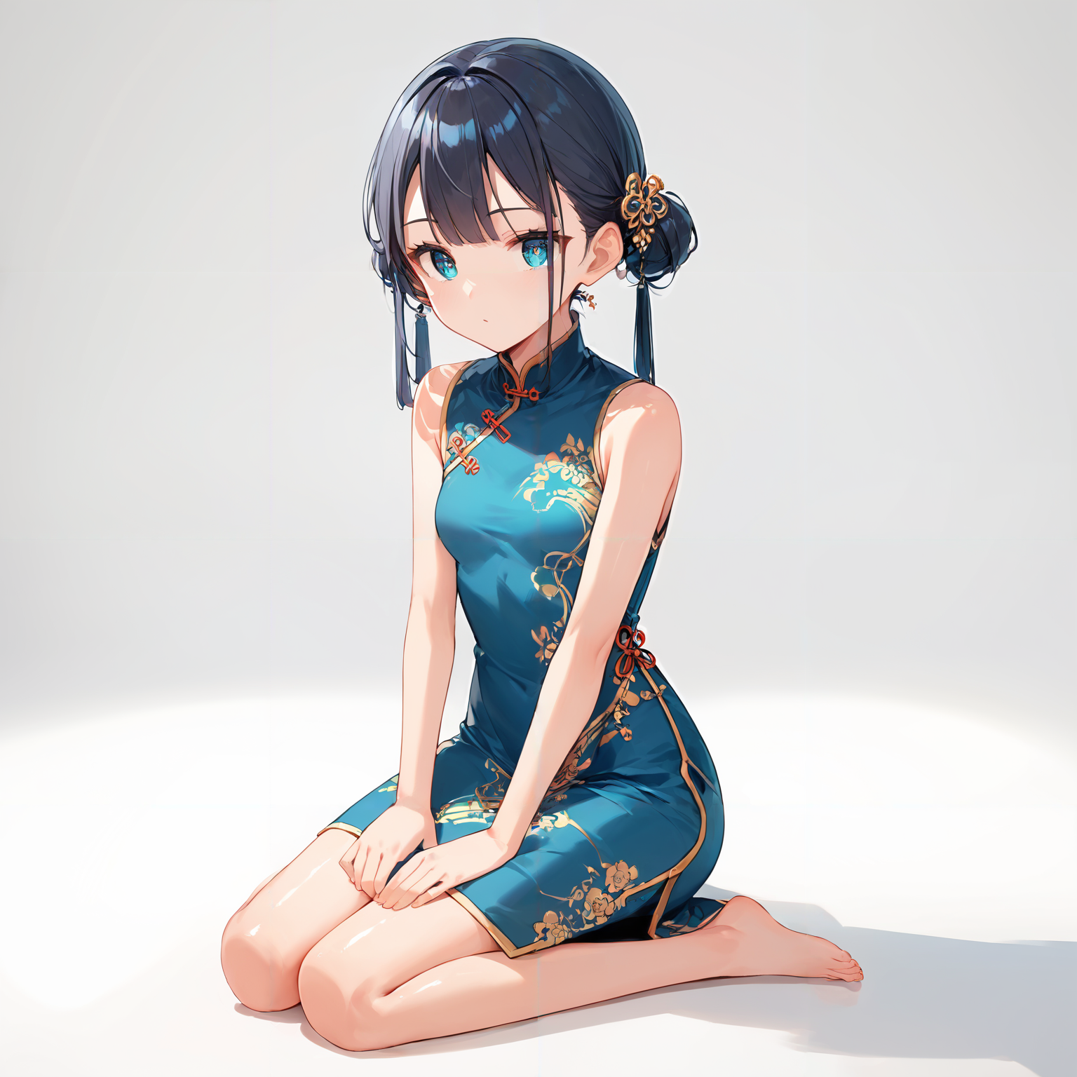 score_9, score_8_up, score_7_up,source_anime, high res image,masterpiece,best quality,girl,cute face,clear skin,shiny hair,ultra detailed eyes,simple background ,china dress<lora:zarei_Pony_V1.0:1.6> zarei, seiza,full body,sitting