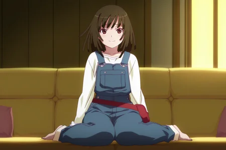 anime screencap, anime coloring, detailed face, masterpiece, best quality, very aesthetic, absurdres, volumetric lighting, official style, amazing quality, ultra detailed, highres, amazing quality, scenery, beautiful detailed hair, beautiful detailed eyes,
<lora:StS-Illustrious-Detail-Slider-v1.0:4>
<lora:Nadeko_Sengoku_Monogatari_Series:1>
indoors, in a room, on a couch,
Nadeko blue overalls (outfit), Nadeko Sengoku (character), 1girl, sengoku nadeko, overalls, solo, wariza, barefoot, brown eyes, sitting, brown hair, short hair, pouch, blue overalls, looking at the viewer, smile