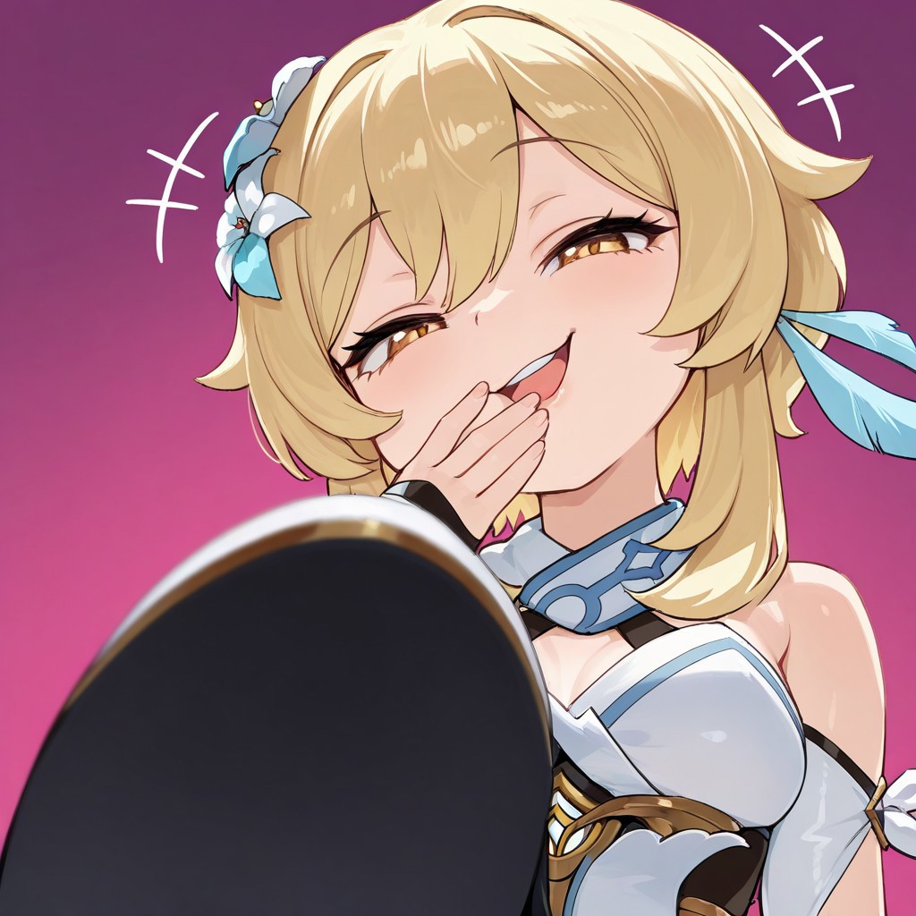best quality, hires, from below, close up,
1girl, solo, lumine \(genshin_impact\),
looking at viewer, stepped on,
raised eyebrows, smug, open mouth, mesugaki, hand over own mouth, +++,