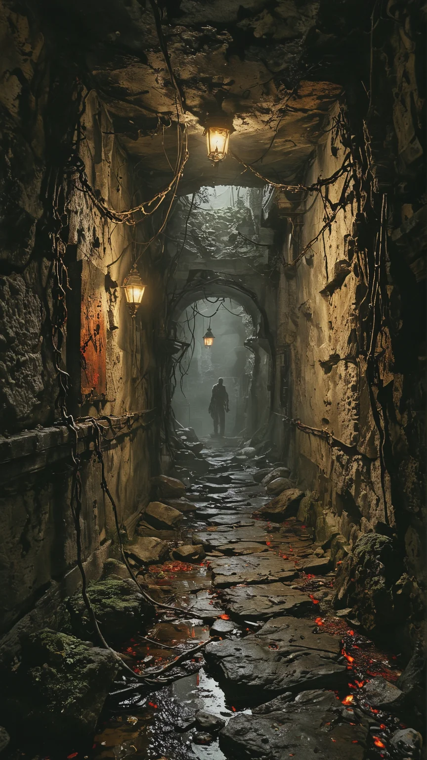 A dark fantasy scene set inside an ancient, underground dungeon. The dungeon is a labyrinth of narrow, winding corridors and vast, shadowy chambers. The walls are lined with moss-covered stones and ancient, rusted chains. Flickering torches cast eerie, dancing shadows, revealing hidden alcoves and ominous symbols etched into the stone. Hideous, nightmarish monsters roam the dungeon: a hulking, multi-limbed beast with glowing red eyes lurks in a dark corner, a spectral wraith glides silently through the corridors, and a pack of skeletal creatures scuttles along the damp floors. The air is thick with a sense of dread and otherworldly energy, making the atmosphere palpably dangerous.
.black and white but deep red. white background
<lora:add-detail-xl:2> <lora:MJ52:0.5> <lora:ink-style_A3.1_XL:0.66> (ink-style, ink_wash_painting)