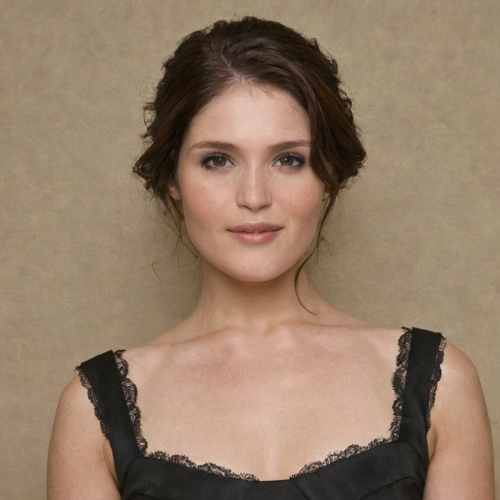 upper body portrait of a  woman, (GemmaArterton555:1),  posing with slightly wavy hair, wears a black lace elegant dress , happy moody, indoor, (skin texture), (detailed face), <lora:GemmaArterton555:1>